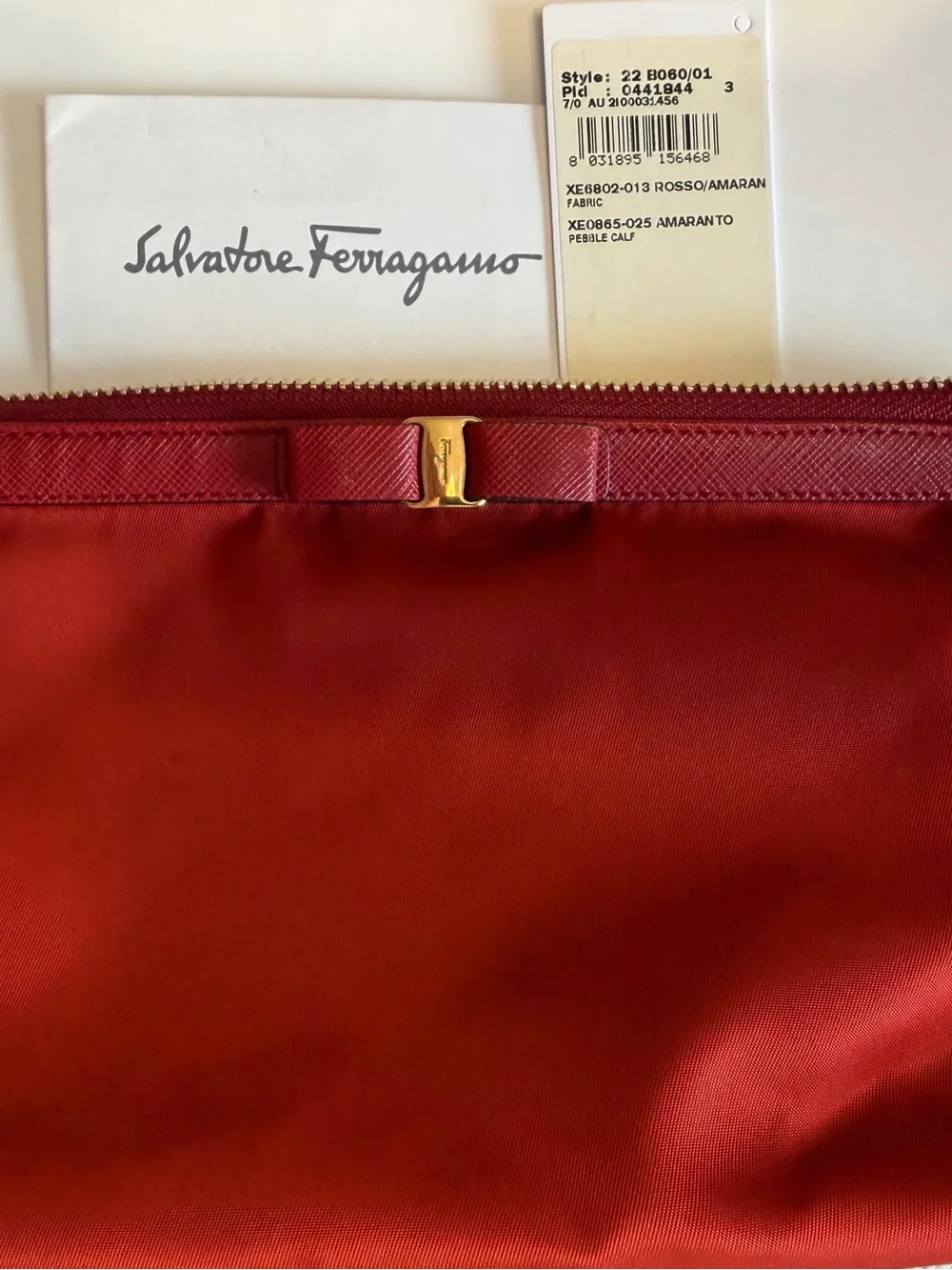 Salvatore Ferragamo Rosso Red Bow Cosmetic Zip Pouch
